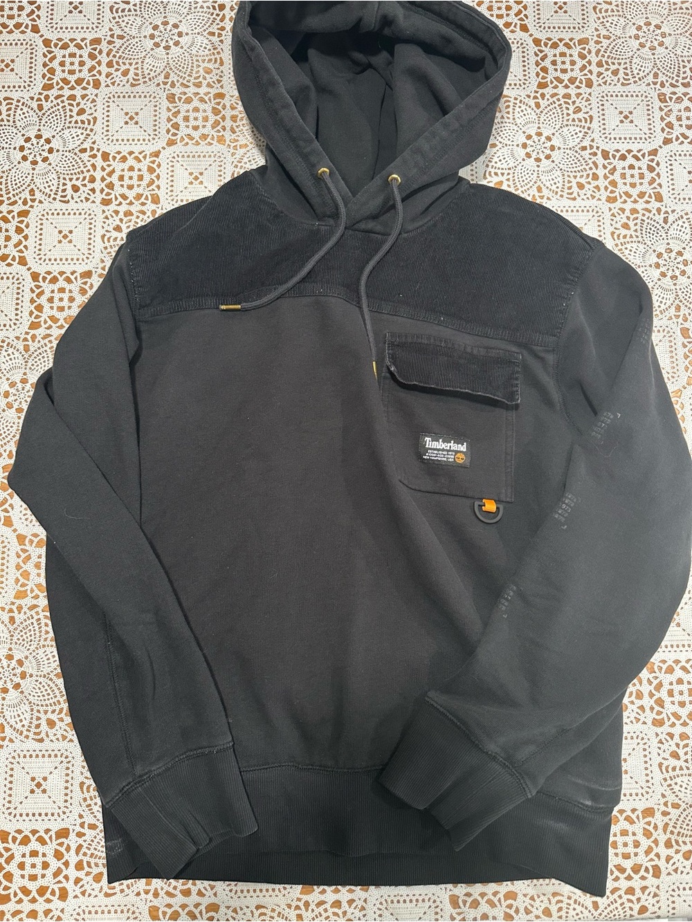 Timberland Utility Hoodie Black Workwear Pocket Sweatshirt Mens Size Small